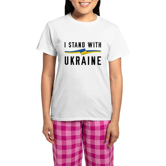 CafePress - I Stand With Ukraine Women's Light Pajamas - Women's Short Sleeve Print T-Shirt and Pants Light Cotton Pajama Set