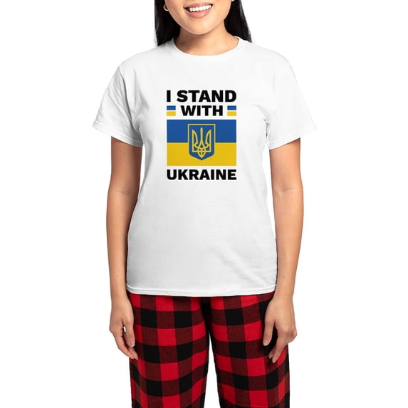 CafePress - I Stand With Ukraine Women's Light Pajamas - Women's Short Sleeve Print T-Shirt and Pants Light Cotton Pajama Set