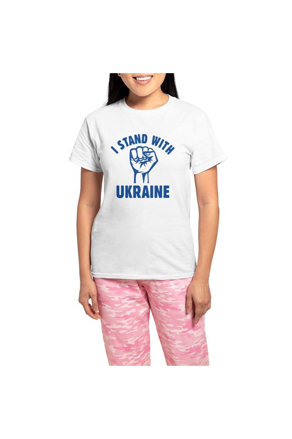 - I Stand With Ukraine Women's Light Pajamas - Women's Short Sleeve Print T-Shirt and Pants Light Cotton Pajama Set