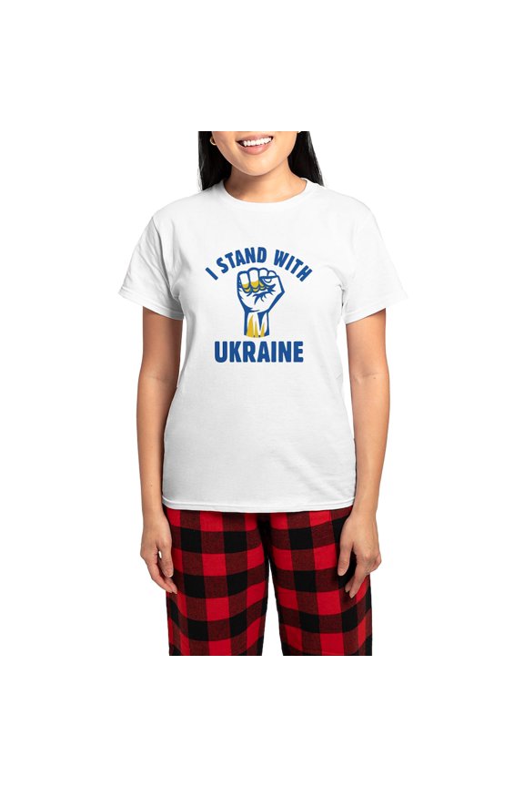 - I Stand With Ukraine Women's Light Pajamas - Women's Short Sleeve Print T-Shirt and Pants Light Cotton Pajama Set