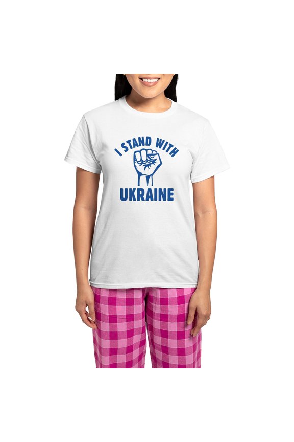 - I Stand With Ukraine Women's Light Pajamas - Women's Short Sleeve Print T-Shirt and Pants Light Cotton Pajama Set