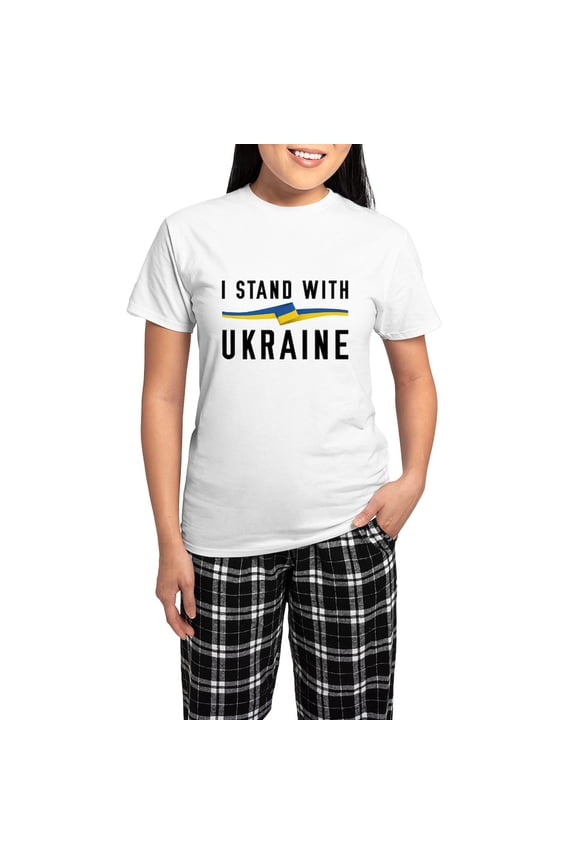 - I Stand With Ukraine Women's Light Pajamas - Women's Short Sleeve Print T-Shirt and Pants Light Cotton Pajama Set