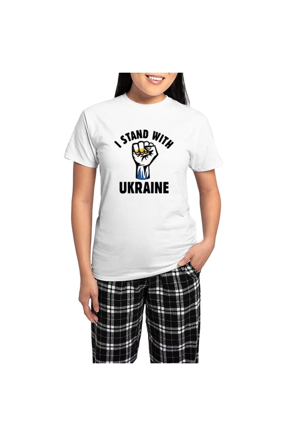 - I Stand With Ukraine Women's Light Pajamas - Women's Short Sleeve Print T-Shirt and Pants Light Cotton Pajama Set