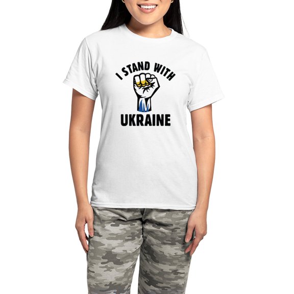 CafePress - I Stand With Ukraine Women's Light Pajamas - Women's Short Sleeve Print T-Shirt and Pants Light Cotton Pajama Set