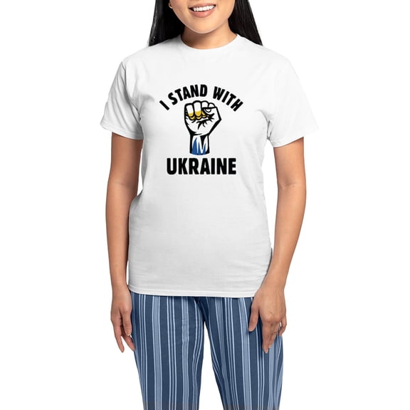 CafePress - I Stand With Ukraine Women's Light Pajamas - Women's Short Sleeve Print T-Shirt and Pants Light Cotton Pajama Set