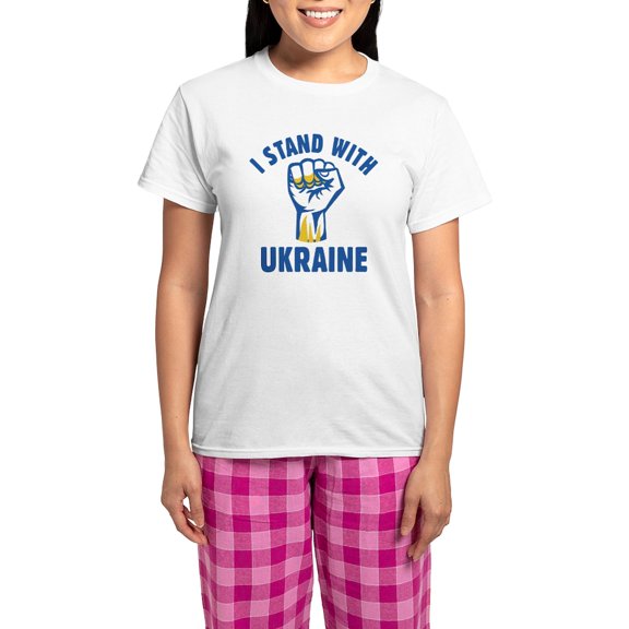 CafePress - I Stand With Ukraine Women's Light Pajamas - Women's Short Sleeve Print T-Shirt and Pants Light Cotton Pajama Set