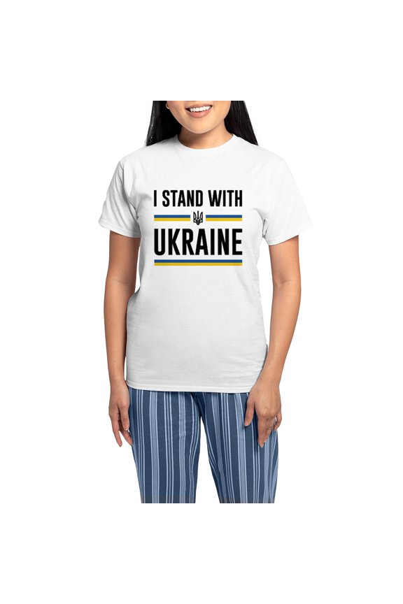 - I Stand With Ukraine Women's Light Pajamas - Women's Short Sleeve Print T-Shirt and Pants Light Cotton Pajama Set