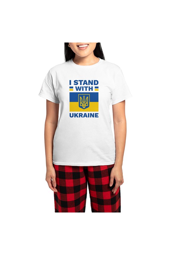 - I Stand With Ukraine Women's Light Pajamas - Women's Short Sleeve Print T-Shirt and Pants Light Cotton Pajama Set
