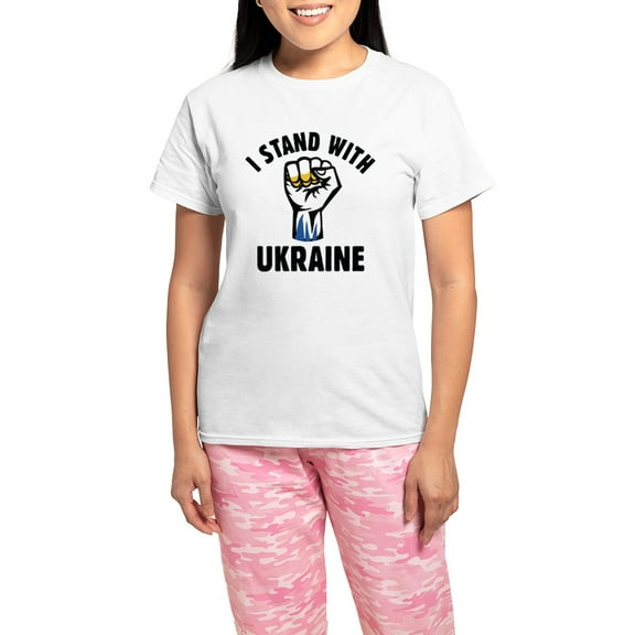CafePress - I Stand With Ukraine Women's Light Pajamas - Women's Short Sleeve Print T-Shirt and Pants Light Cotton Pajama Set