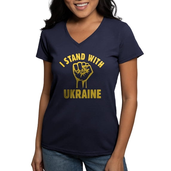 CafePress - I Stand With Ukraine Women's V Neck Dark T Shirt - Women's V-Neck Dark T-Shirt