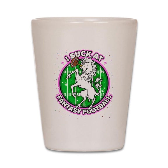 CafePress - I Suck At Fantasy Football Unicorn - White Shot Glass, Unique and Funny Shot Glass