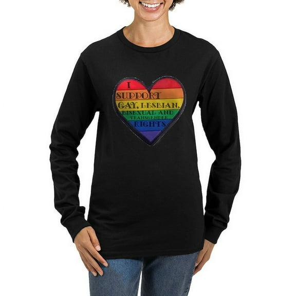 CafePress - I Support GLBT Rights Long Sleeve Dark T Shirt - Women's Long Sleeve Graphic Tee Casual Fit