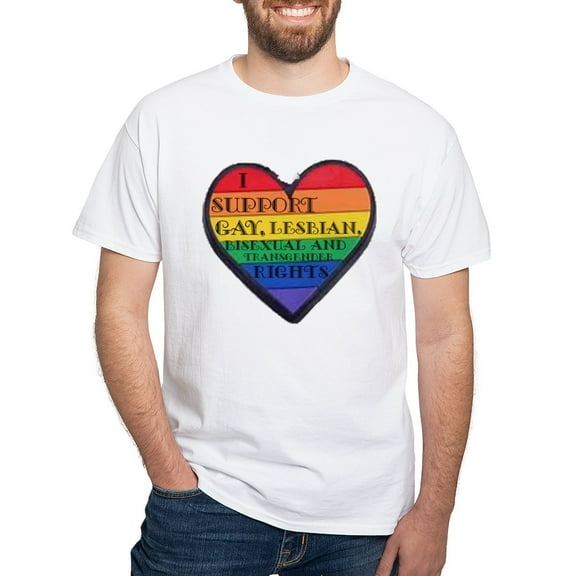 CafePress - I Support GLBT Rights White T Shirt - Men's White Classic Cotton T-Shirts