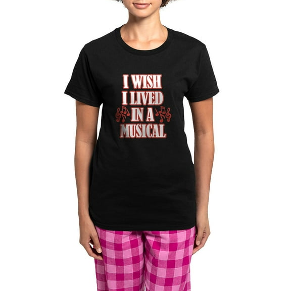 CafePress - I Wish I Lived In A Musical Women's Dark Pajamas - Women's Short Sleeve Print T-Shirt and Pants Dark Cotton Pajama Set