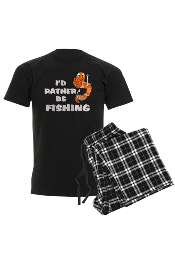 - I'd Rather Be Fishing Men's Dark Pajamas - Men's Dark Loose Fit Cotton Pajama Set