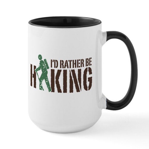 CafePress - I'd Rather Be Hiking Large Mug - 15 oz Ceramic Large White Novelty Mug