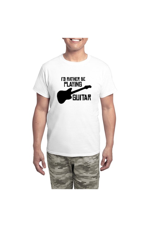 - I'd Rather Be Playing Guitar Men's Light Pajamas - Men's Light Loose Fit Cotton Pajama Set