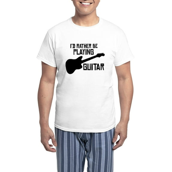 CafePress - I'd Rather Be Playing Guitar Men's Light Pajamas - Men's Light Loose Fit Cotton Pajama Set
