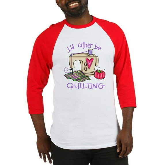 CafePress - I'd Rather Be Quilting Baseball Jersey - Cotton Baseball Jersey, 3/4 Raglan Sleeve Shirt