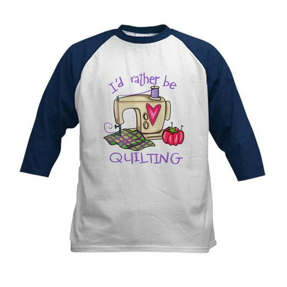 CafePress - I'd Rather Be Quilting Kids Baseball Jersey - Kids Cotton Baseball Jersey, 3/4 Sleeve Shirt