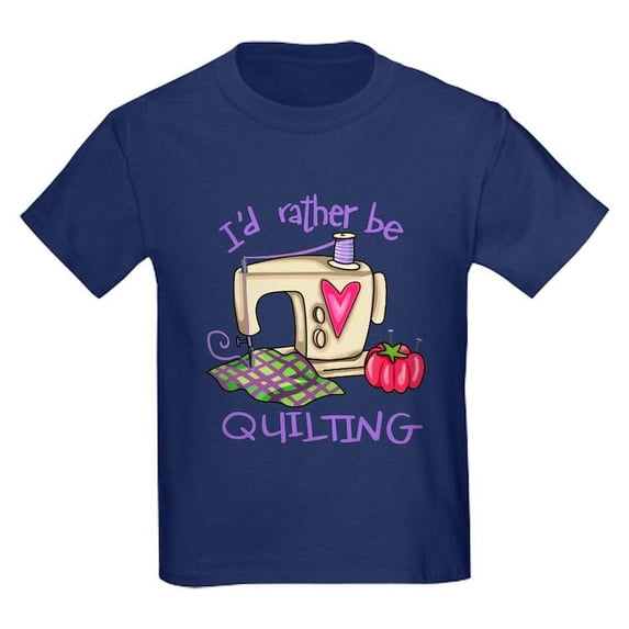 CafePress - I'd Rather Be Quilting Kids Dark T Shirt - Dark T-Shirt Kids XS-XL