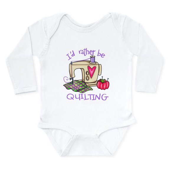 CafePress - I'd Rather Be Quilting Long Sleeve Infant Bodysuit - Long Sleeve Cotton Baby Bodysuit