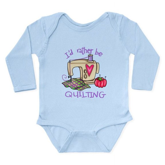 CafePress - I'd Rather Be Quilting Long Sleeve Infant Bodysuit - Long Sleeve Cotton Baby Bodysuit