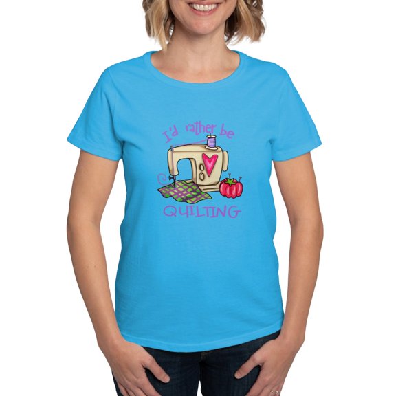 CafePress - I'd Rather Be Quilting Women's Dark T Shirt - Women's Traditional Fit Dark T-Shirt