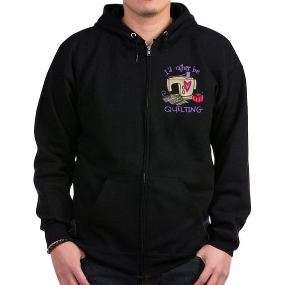 CafePress - I'd Rather Be Quilting Zip Hoodie (Dark) - Zip Hoodie, Classic Hooded Sweatshirt with Metal Zipper