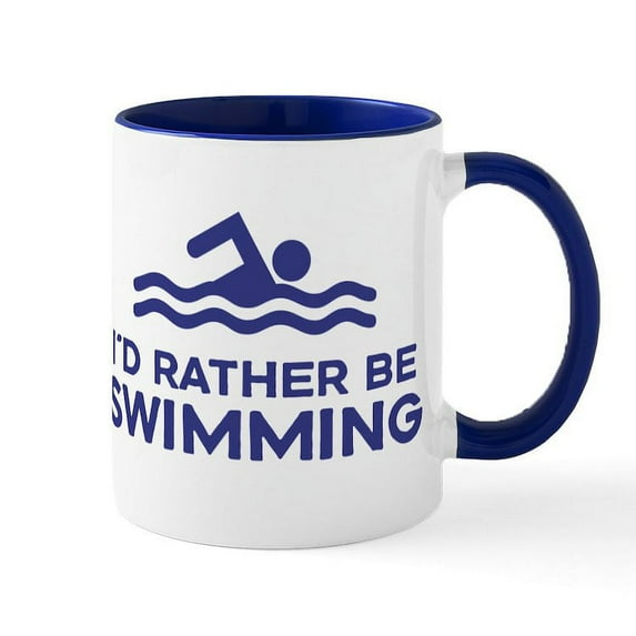 CafePress - I'd Rather Be Swimming Mug - 11 oz Ceramic Mug - Novelty Coffee Tea Cup