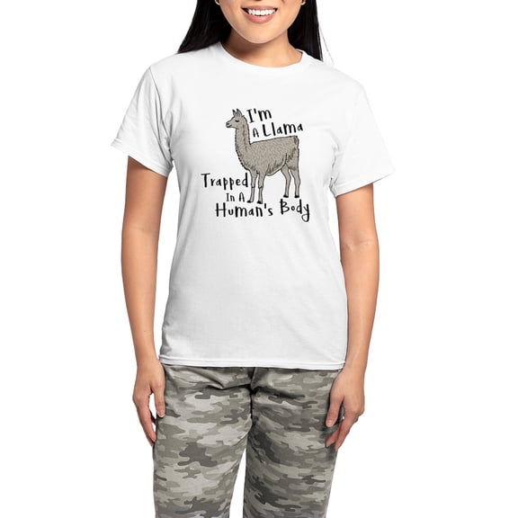 CafePress - I'm A Llama Trapped In A Hu Women's Light Pajamas - Women's Short Sleeve Print T-Shirt and Pants Light Cotton Pajama Set