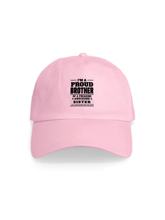 - I'm A Proud Brother Of A Freaking Awesome Sister B - Adjustable 100% Brushed Unisex Casual Cotton Baseball Cap, Beige, 1