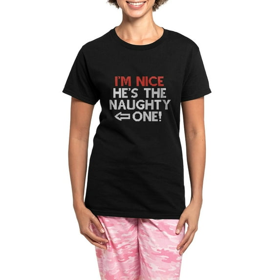 CafePress - I'm Nice He's The Naughty One Women's Dark Pajamas - Women's Short Sleeve Print T-Shirt and Pants Dark Cotton Pajama Set