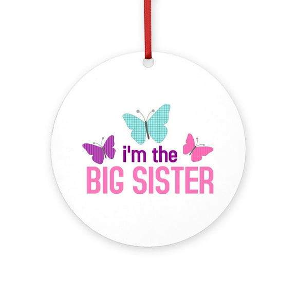 CafePress - I'm The Big Sister Butterfly -  Round Wood Ornament 4"