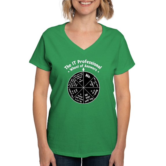 CafePress - IT Wheel Of Answers Women's V Neck Dark T Shirt - Women's V-Neck Dark T-Shirt
