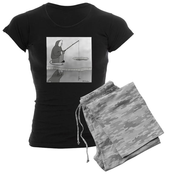 CafePress - Ice Fishing Women's Dark Pajamas - Women's Short Sleeve Print T-Shirt and Pants Dark Cotton Pajama Set