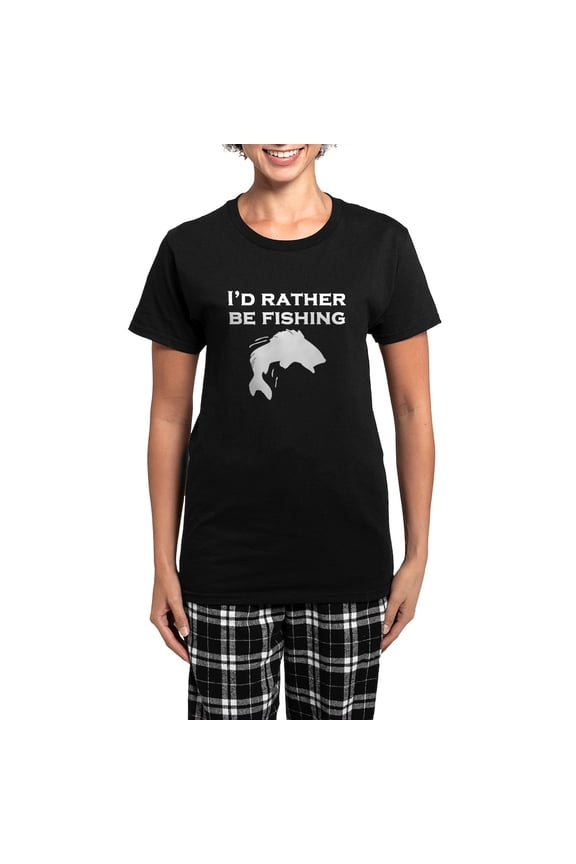 - Id Rather Be Fishing Pajamas - Women's Short Sleeve Print T-Shirt and Pants Dark Cotton Pajama Set