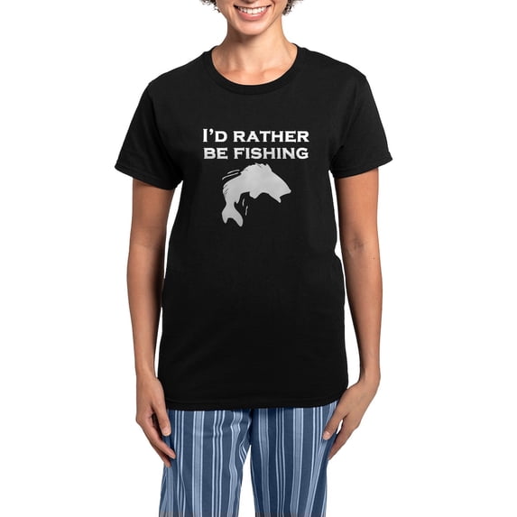 CafePress - Id Rather Be Fishing Pajamas - Women's Short Sleeve Print T-Shirt and Pants Dark Cotton Pajama Set
