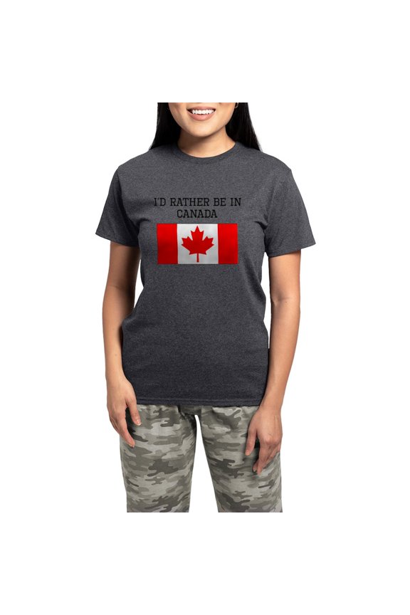 - Id Rather Be In Canada Pajamas - Women's Short Sleeve Print T-Shirt and Pants Charcoal Gray Cotton Pajama Set