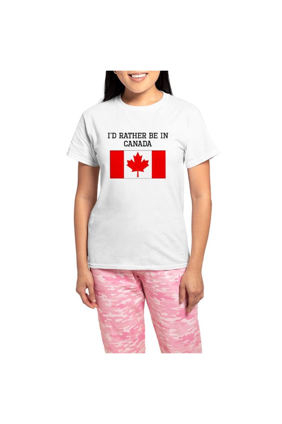 - Id Rather Be In Canada Pajamas - Women's Short Sleeve Print T-Shirt and Pants Light Cotton Pajama Set