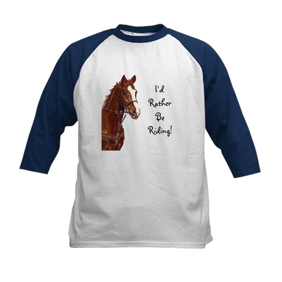 CafePress - Id Rather Be Riding! Horse Kids Baseball Jersey - Kids Cotton Baseball Jersey, 3/4 Sleeve Shirt