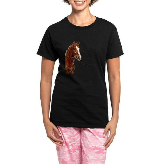 CafePress - Id Rather Be Riding! Horse Women's Dark Pajamas - Women's Short Sleeve Print T-Shirt and Pants Dark Cotton Pajama Set