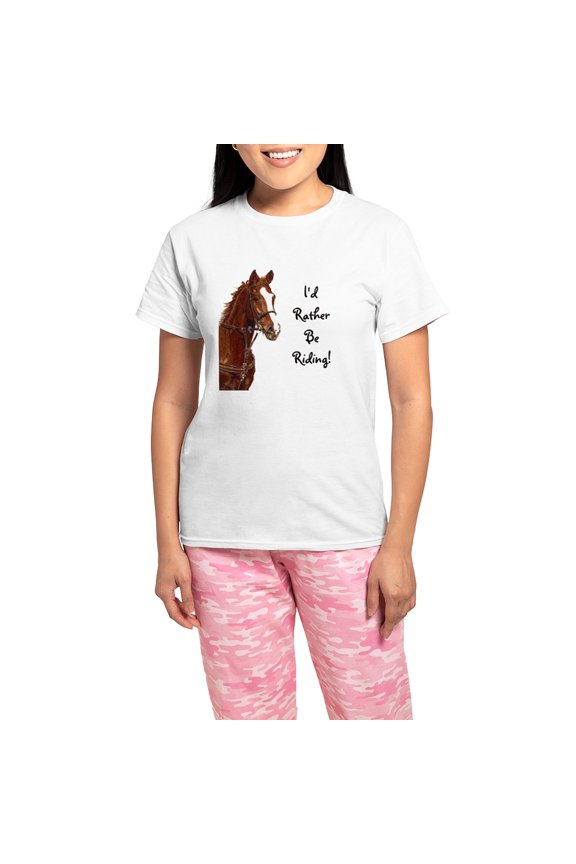 - Id Rather Be Riding! Horse Women's Light Pajamas - Women's Short Sleeve Print T-Shirt and Pants Light Cotton Pajama Set
