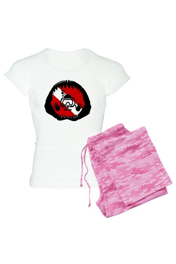 - Idive Scuba Shark Jaw Women's Light Pajamas - Women's Short Sleeve Print T-Shirt and Pants Light Cotton Pajama Set