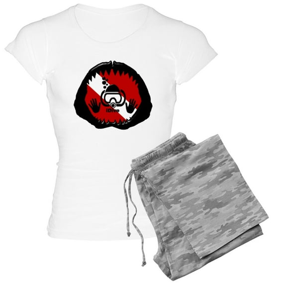 CafePress - Idive Scuba Shark Jaw Women's Light Pajamas - Women's Short Sleeve Print T-Shirt and Pants Light Cotton Pajama Set