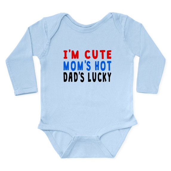 CafePress - Im Cute Moms Hot Dads Lucky Body Suit - Long Sleeve Cotton Baby Bodysuit