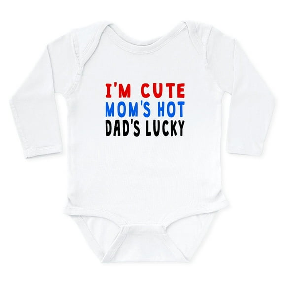 CafePress - Im Cute Moms Hot Dads Lucky Body Suit - Long Sleeve Cotton Baby Bodysuit