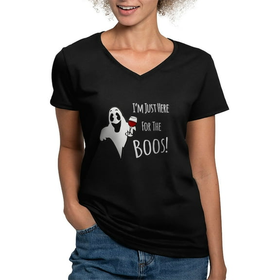 CafePress - Im Here For The Boos T Shirt - Women's V-Neck Dark T-Shirt