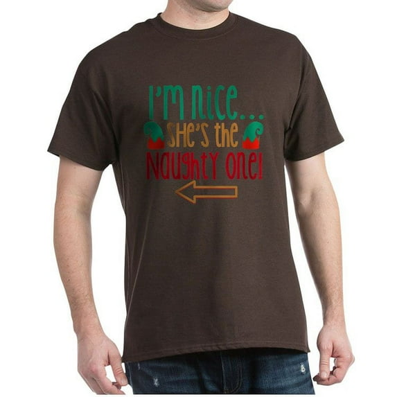CafePress - Im Nice She's Naughty Elf Ha T Shirt - Men's Classic Graphic Cotton T-Shirt
