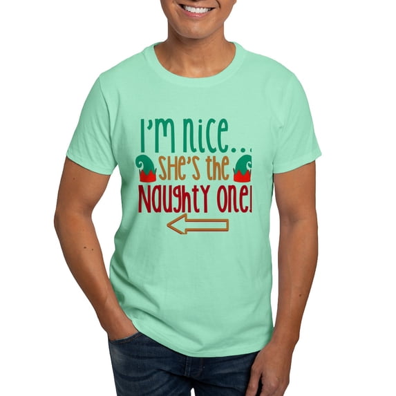 CafePress - Im Nice She's Naughty Elf Ha T Shirt - Men's Classic Graphic Cotton T-Shirt